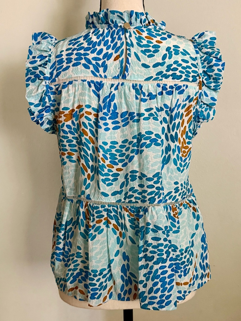 Marie Oliver | Tia Tiered Silk Blouse Blue Floral Ruffle | XS - Picture 2 of 14